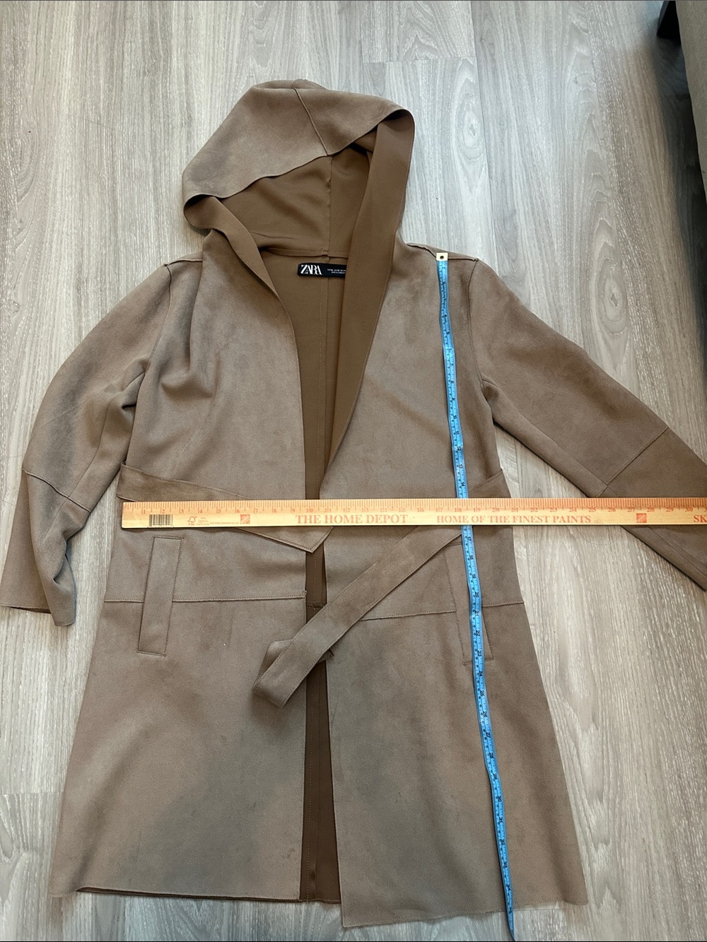 Zara Taupe Hooded Wrap Coat with Belt